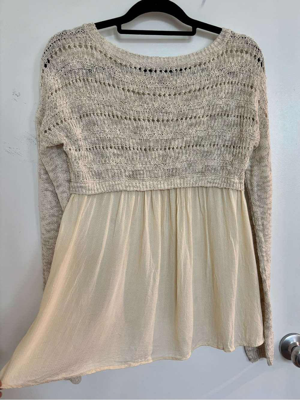 Lucky Brand Cream Knit & Chiffon Sweater